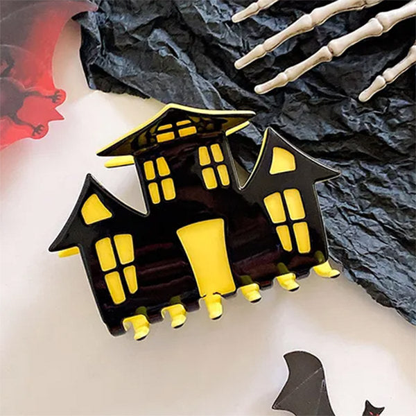 BLACK AND YELLOW HAUNTED HOUSE HAIR CLIP FOR THEMED HAIRSTYLES