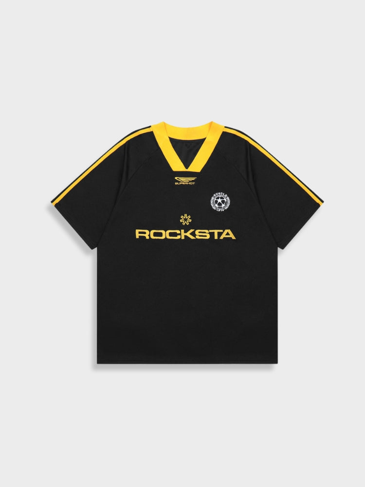 BLACK AND YELLOW SOCCER JERSEY TEAM SPIRIT APPAREL SPORTSWEAR