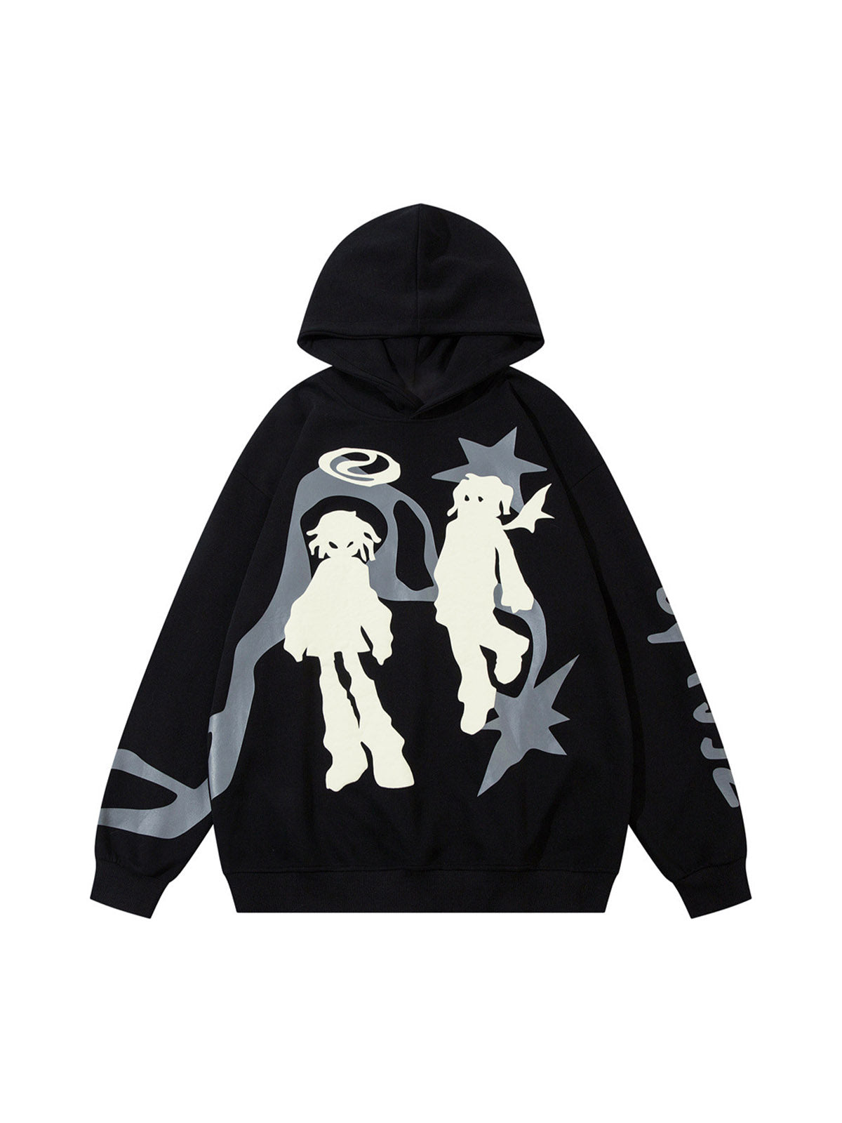 BLACK ANGEL GRAPHIC HOODED TERRY CLOTH PULLOVER
