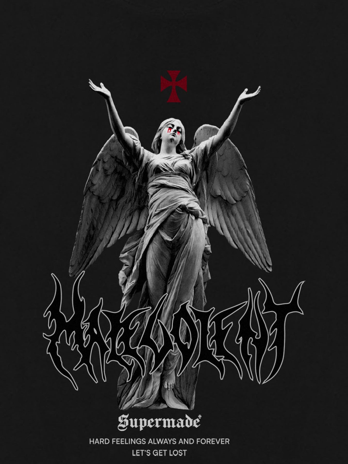 BLACK ANGEL GRAPHIC SHORT SLEEVE ROUND COLLAR T-SHIRT