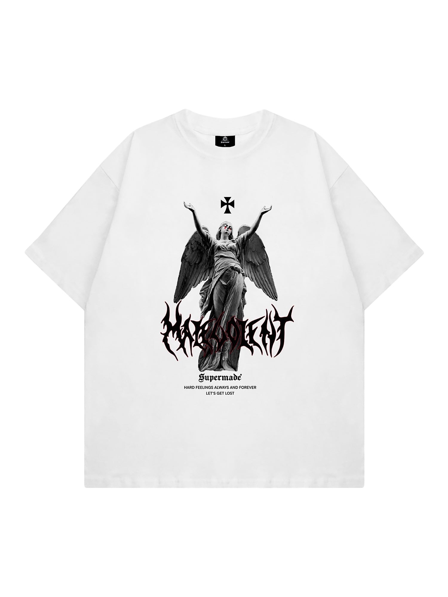 BLACK ANGEL GRAPHIC SHORT SLEEVE ROUND COLLAR T-SHIRT