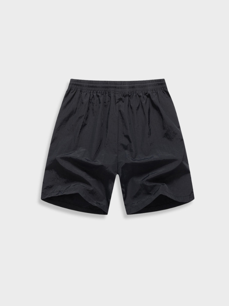 BLACK ATHLETIC SHORTS WITH ORANGE DRAWSTRING FOR ACTIVE WEAR