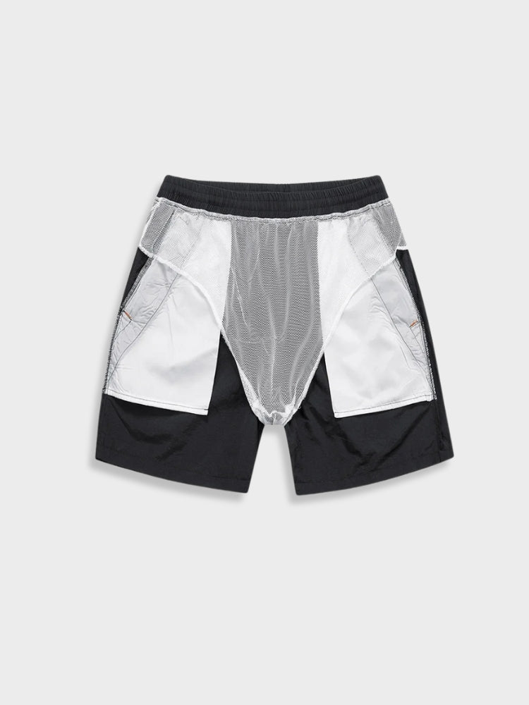 BLACK ATHLETIC SHORTS WITH ORANGE DRAWSTRING FOR ACTIVE WEAR