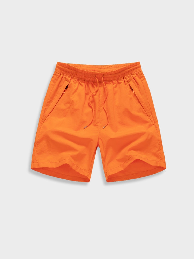 BLACK ATHLETIC SHORTS WITH ORANGE DRAWSTRING FOR ACTIVE WEAR