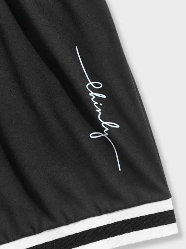 BLACK ATHLETIC SHORTS WITH WHITE STRIPES SHORT CASUAL STREETWEAR