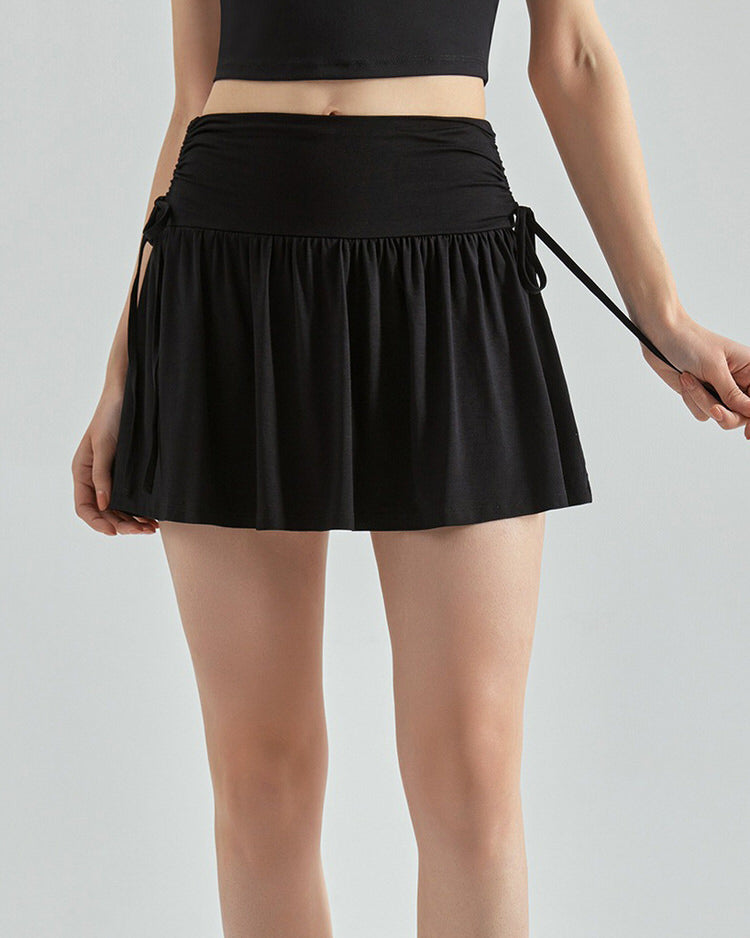 BLACK ATHLETIC TENNIS SKIRT WITH BUILT-IN SHORTS FOR SUN TENNIS PLAY