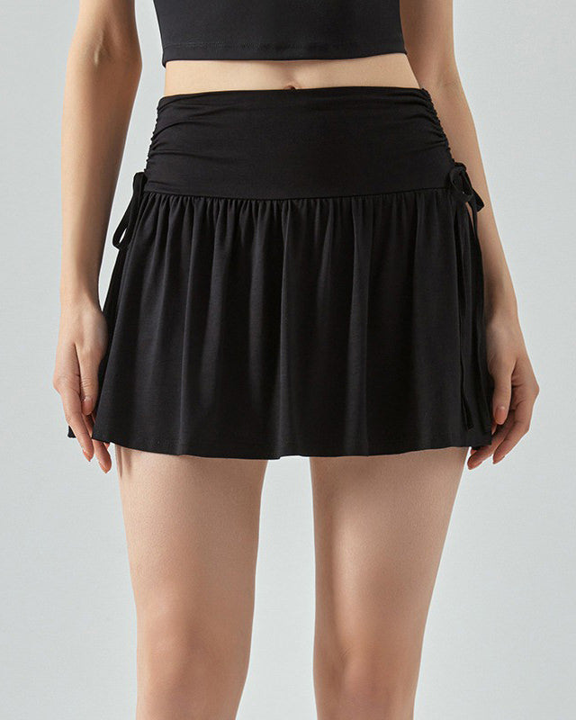 BLACK ATHLETIC TENNIS SKIRT WITH BUILT-IN SHORTS FOR SUN TENNIS PLAY