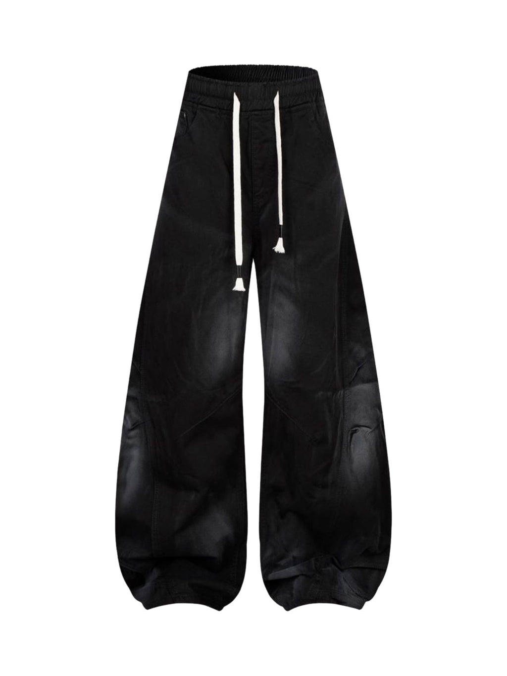BLACK BAGGY DRAWSTRING PANTS MID WAIST TAPERED LEG DESIGN