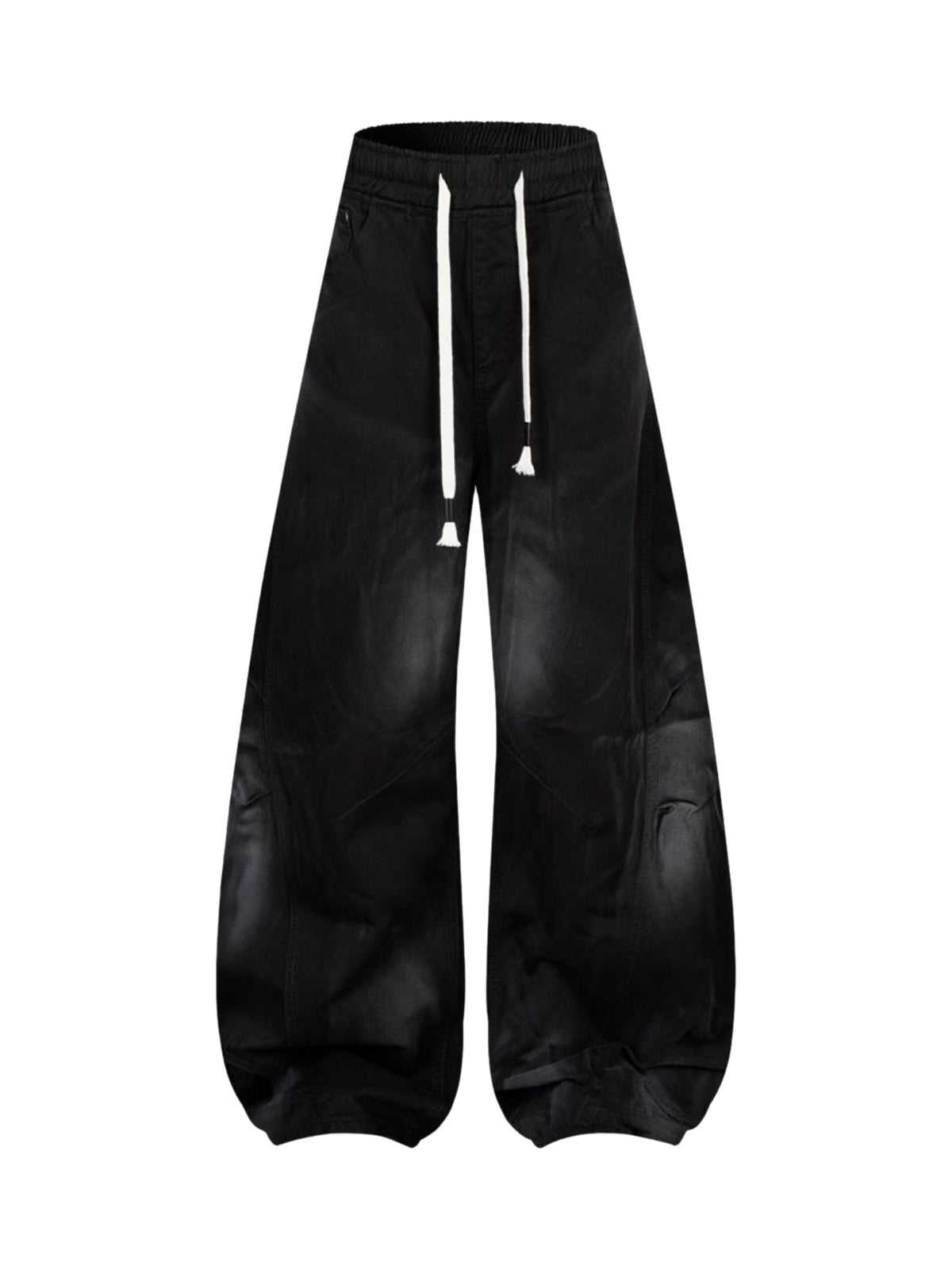 BLACK BAGGY DRAWSTRING PANTS MID WAIST TAPERED LEG DESIGN