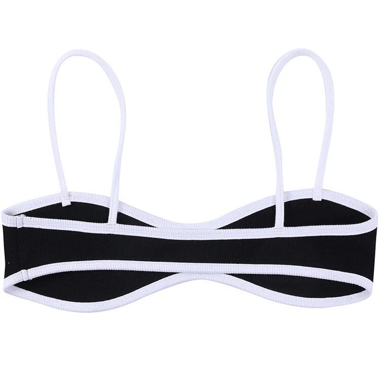 BLACK BANDEAU BRA WITH WHITE TRIM FOR WOMEN