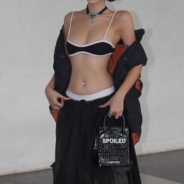 BLACK BANDEAU BRA WITH WHITE TRIM FOR WOMEN