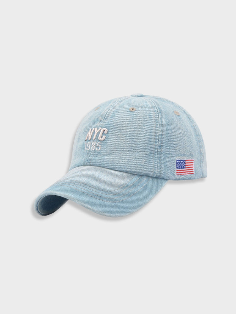 BLACK BASEBALL CAP WITH AMERICAN FLAG - NYC DENIM CAP