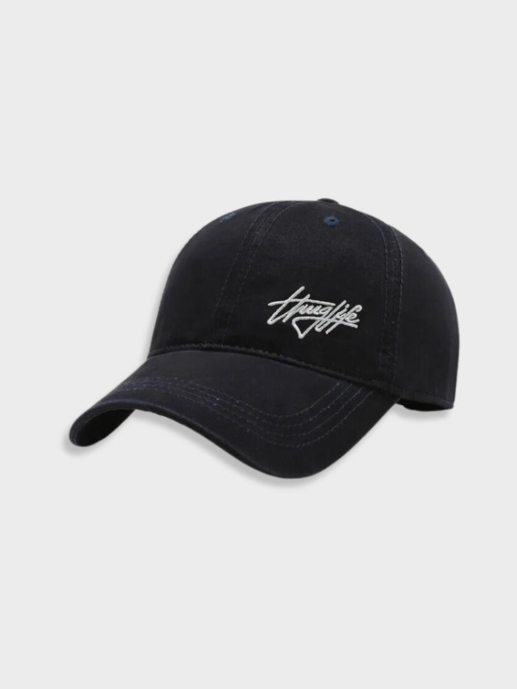 BLACK BASEBALL CAP WITH EMBROIDERED LOGO AND ADJUSTABLE STRAP FOR STREET STYLE