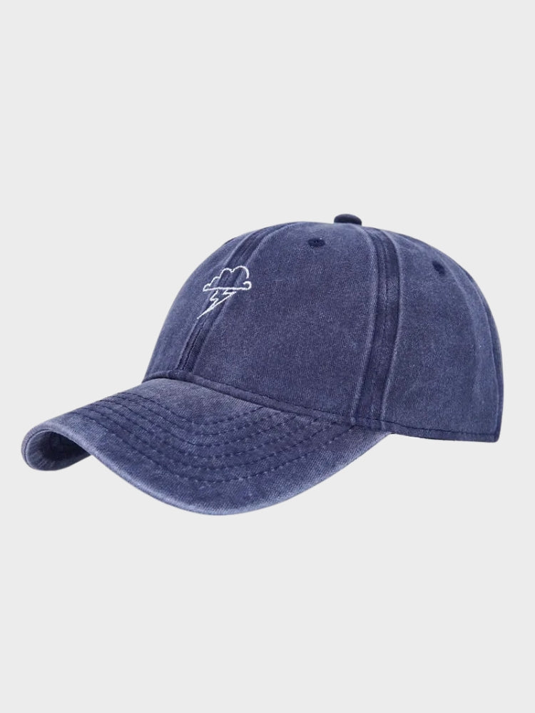 BLACK BASEBALL CAP WITH LIGHTNING CLOUD - THUNDER CLOUD CAP, BREATHABLE DESIGN