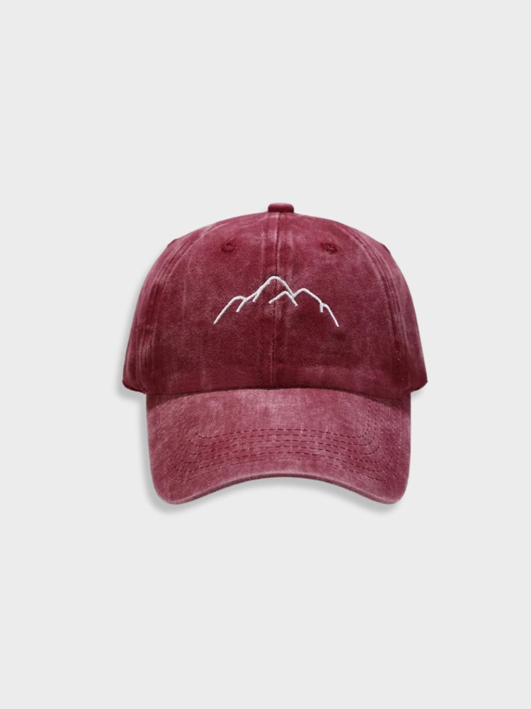 BLACK BASEBALL CAP WITH MOUNTAIN DESIGN - OUTDOOR HEADWEAR ACCESSORY