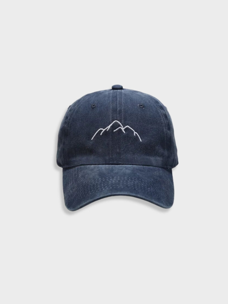 BLACK BASEBALL CAP WITH MOUNTAIN DESIGN - OUTDOOR HEADWEAR ACCESSORY