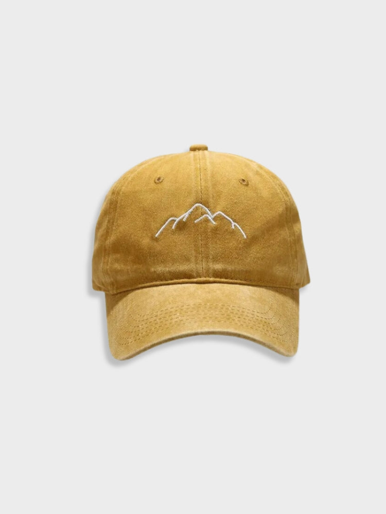 BLACK BASEBALL CAP WITH MOUNTAIN DESIGN - OUTDOOR HEADWEAR ACCESSORY