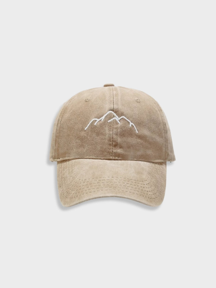 BLACK BASEBALL CAP WITH MOUNTAIN DESIGN - OUTDOOR HEADWEAR ACCESSORY