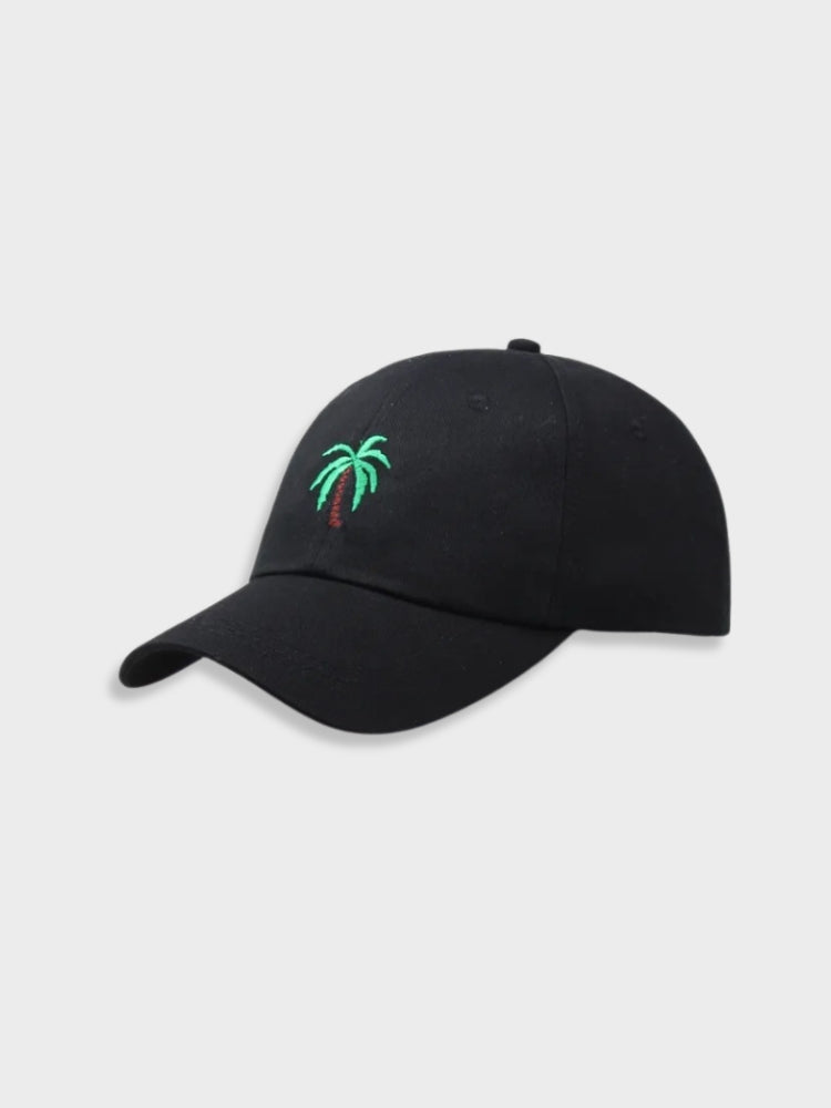 BLACK BASEBALL CAP WITH PALM TREE EMBROIDERY - PALM TREE CAP