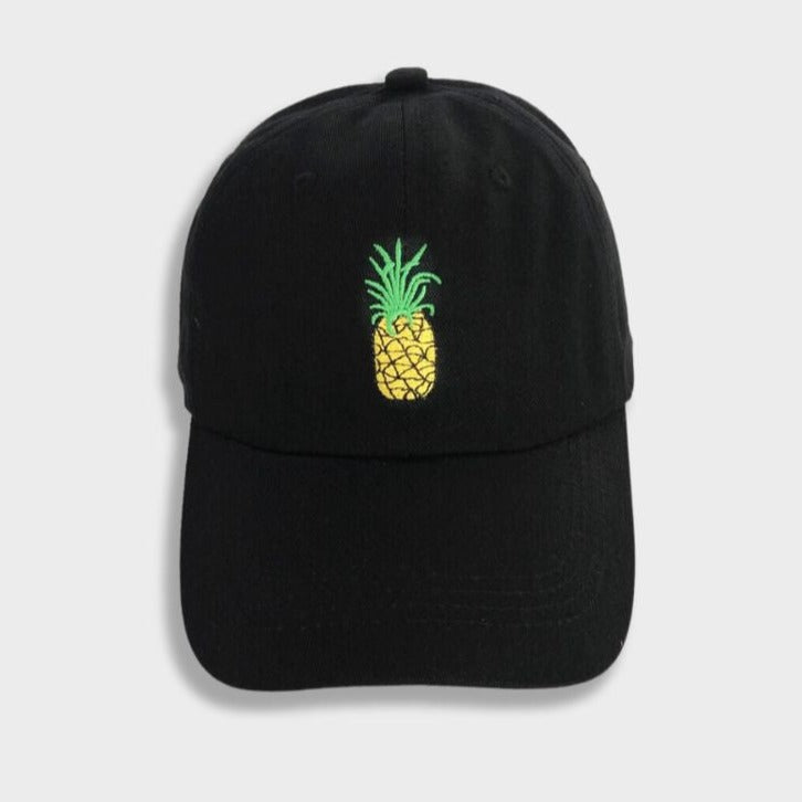 BLACK BASEBALL CAP WITH PINEAPPLE EMBROIDERY - UNIQUE PINEAPPLE CAP