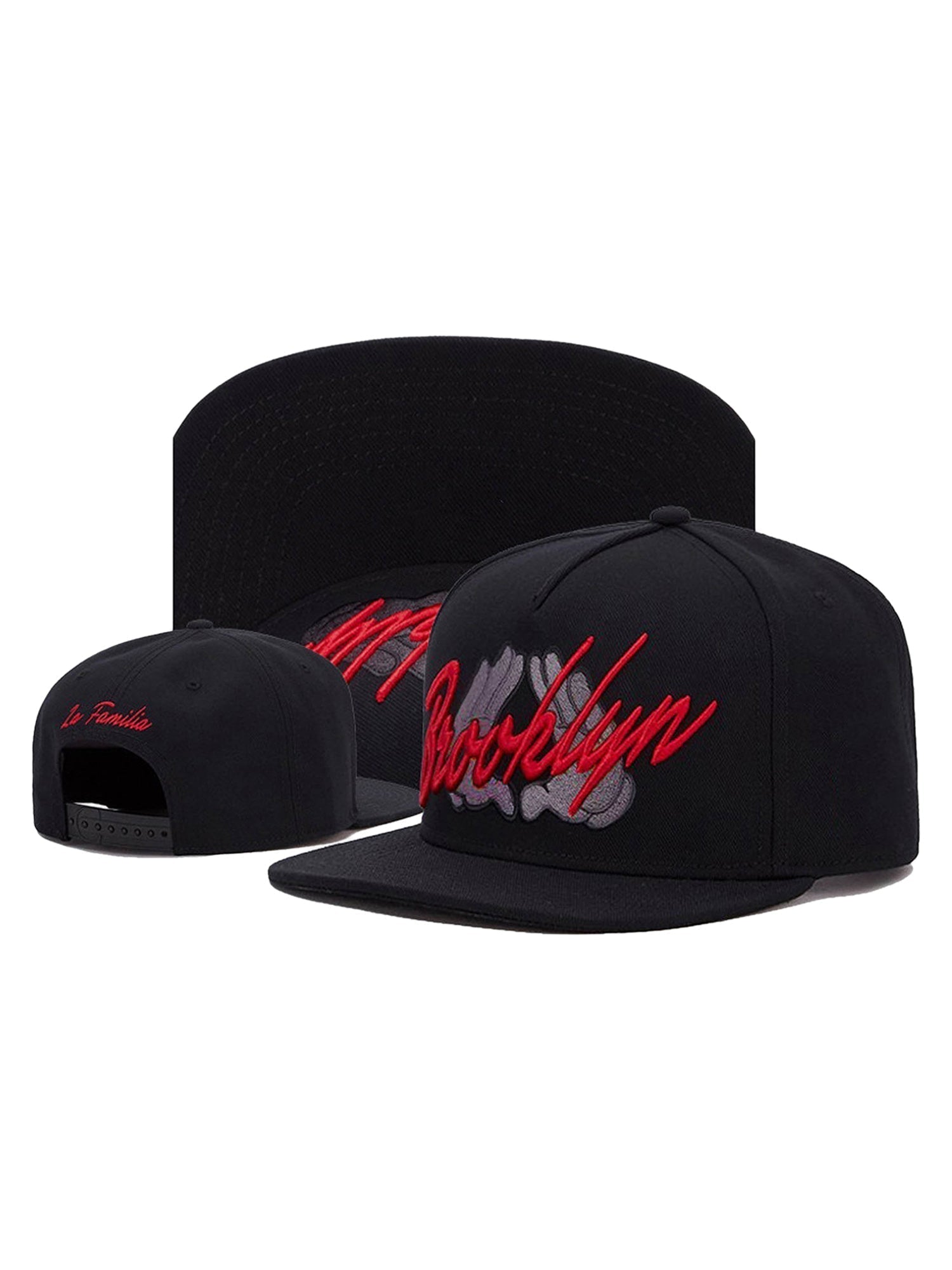 BLACK BASEBALL CAP WITH RED EMBROIDERY BROOKLYN SNAPBACK CAP