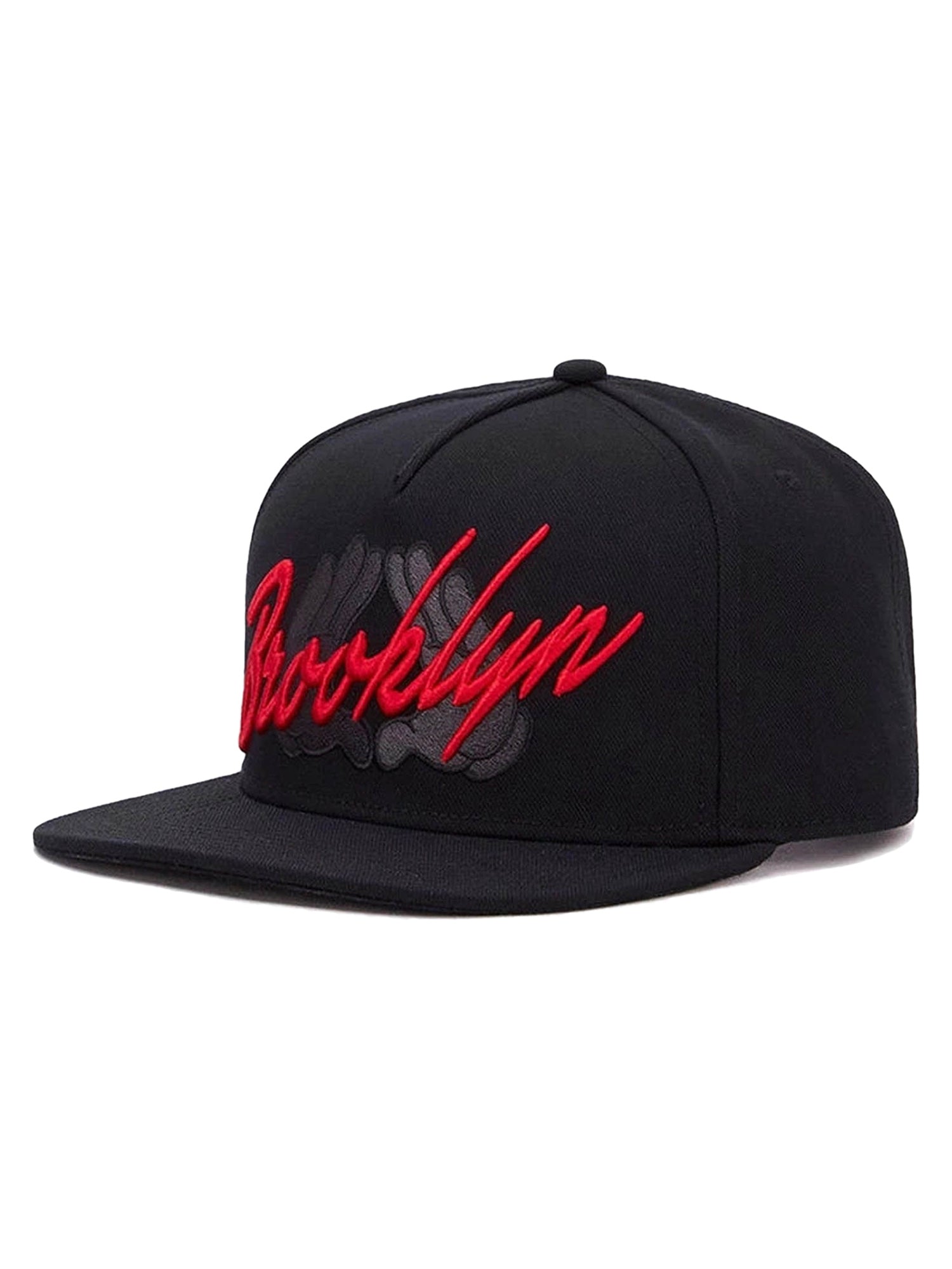 BLACK BASEBALL CAP WITH RED EMBROIDERY BROOKLYN SNAPBACK CAP
