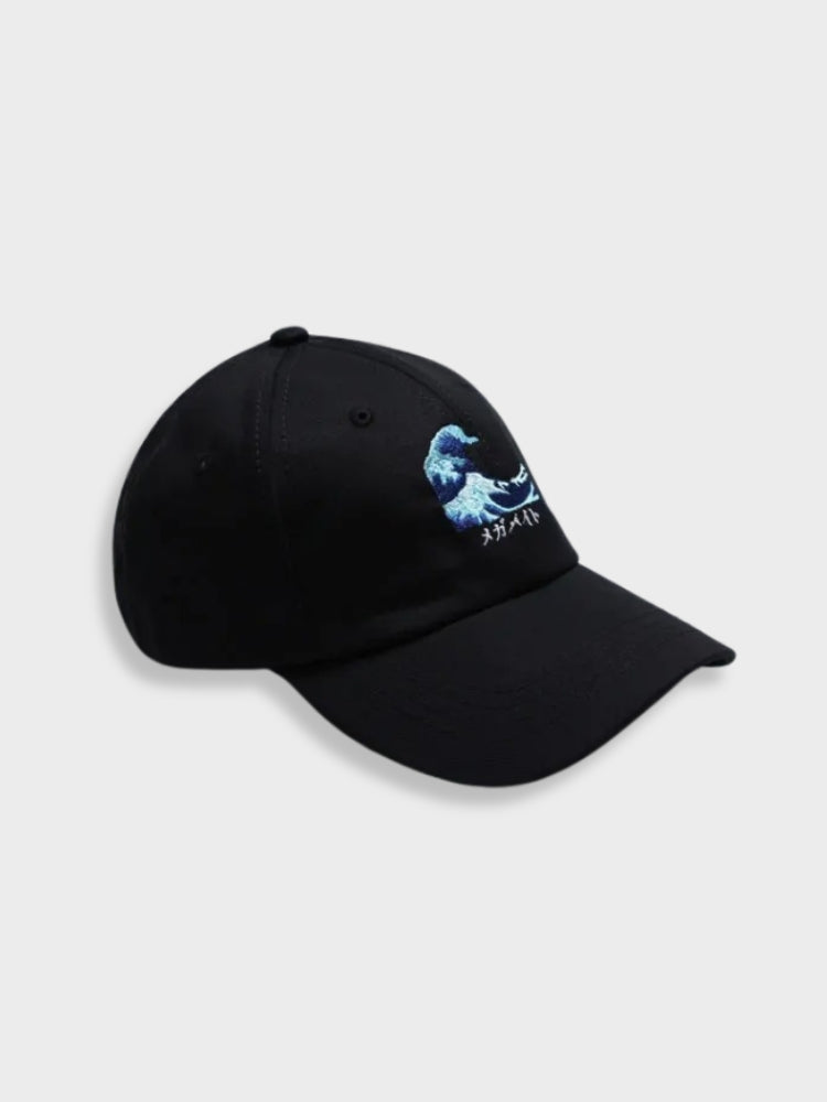 BLACK BASEBALL CAP WITH WAVE DESIGN - JAPANESE SEA WAVE INSPIRED
