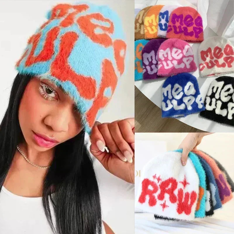 BLACK BEANIE WITH WHITE LETTERING - ROYAL BLUE SKY ACCENT