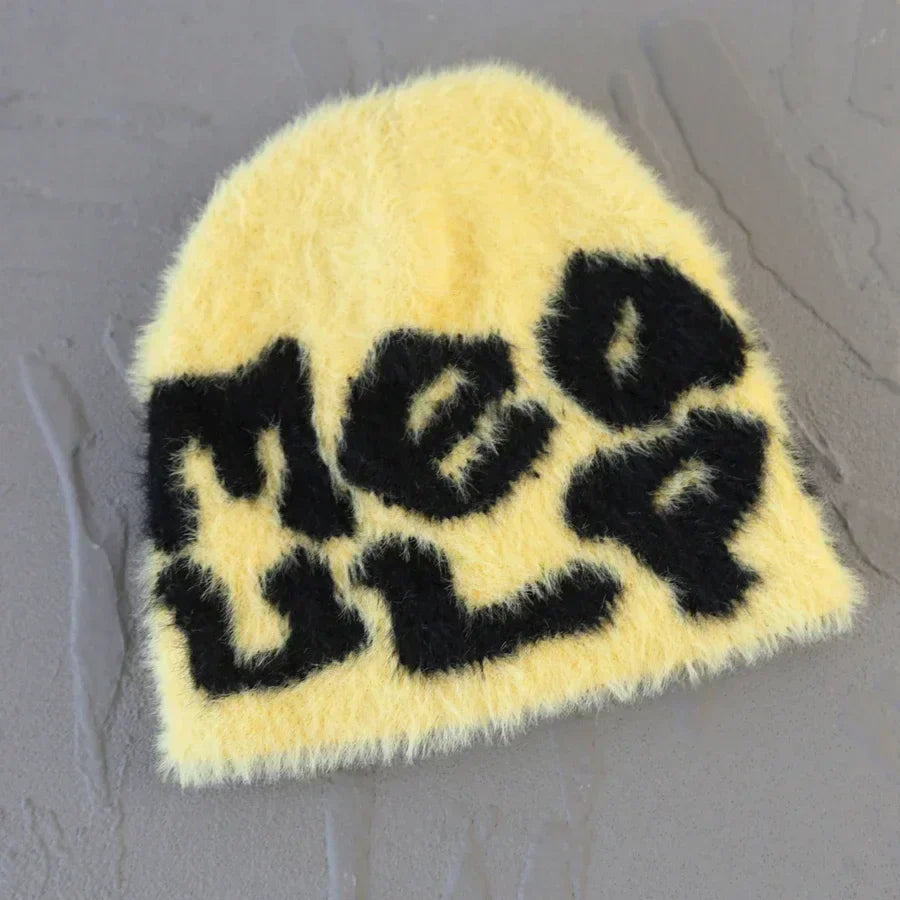 BLACK BEANIE WITH WHITE LETTERING - ROYAL BLUE SKY ACCENT