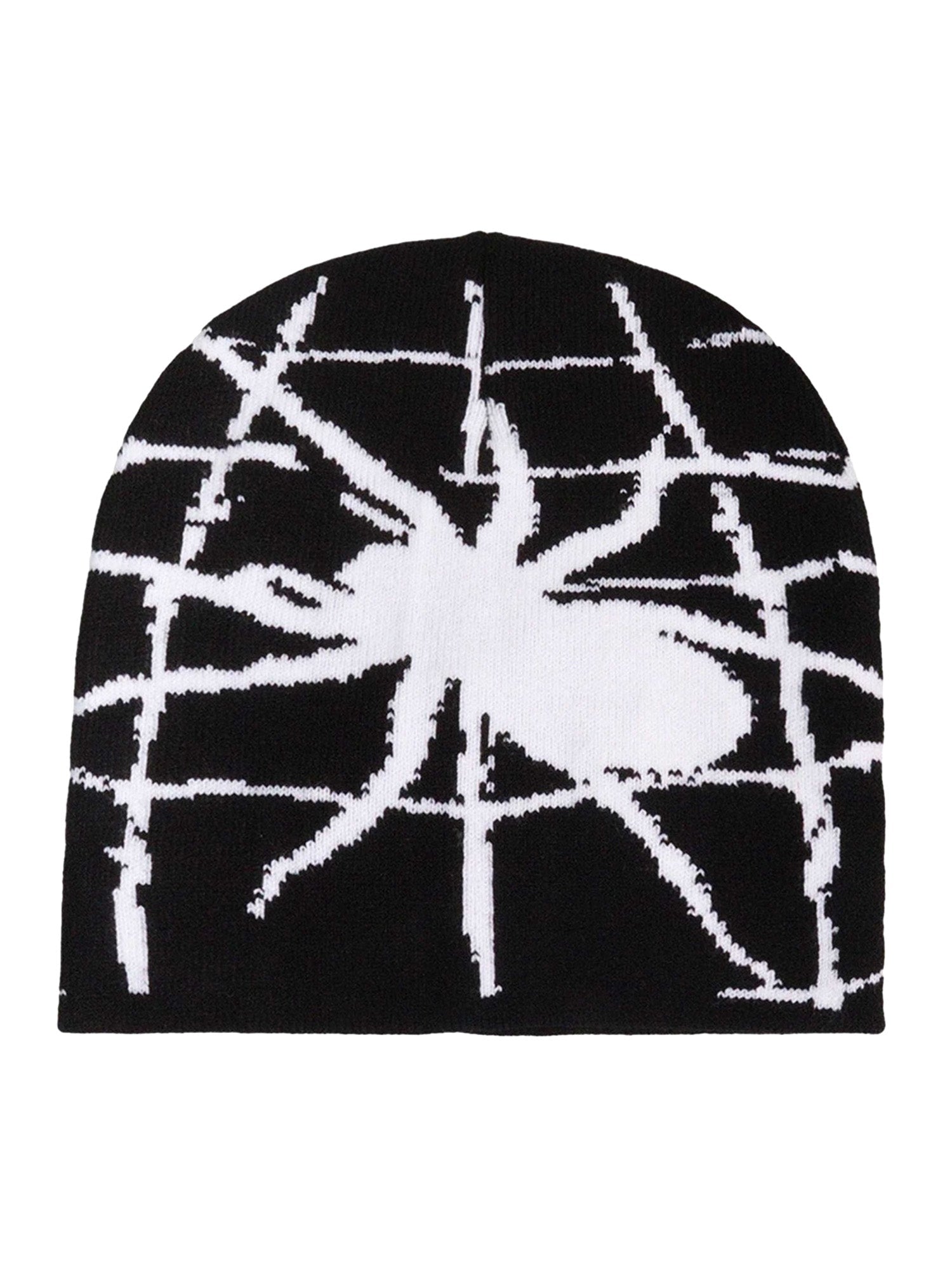 BLACK BEANIE WITH WHITE SPIDERWEB DESIGN - TRENDY ANIMAL PRINT CASUAL