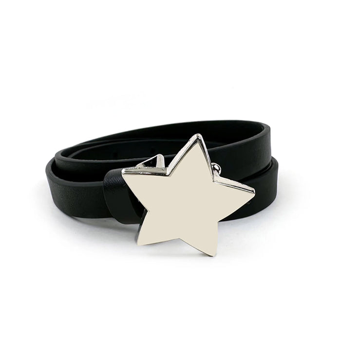 BLACK BELT WITH SILVER STAR BUCKLE ACCESSORY FOR MARTIAL ARTS TRAINING