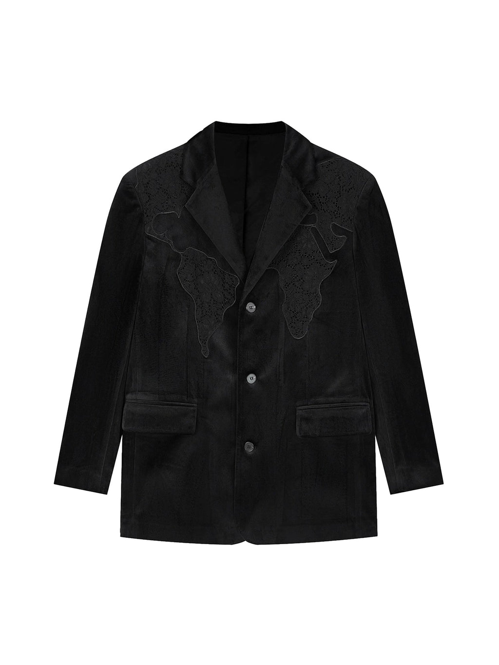 BLACK BLAZER WITH DECORATIVE TRIM - LOGO VELVET SUIT