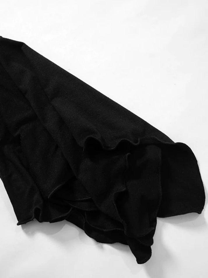 BLACK BLOUSE WITH SLIT TRUMPET SLEEVES