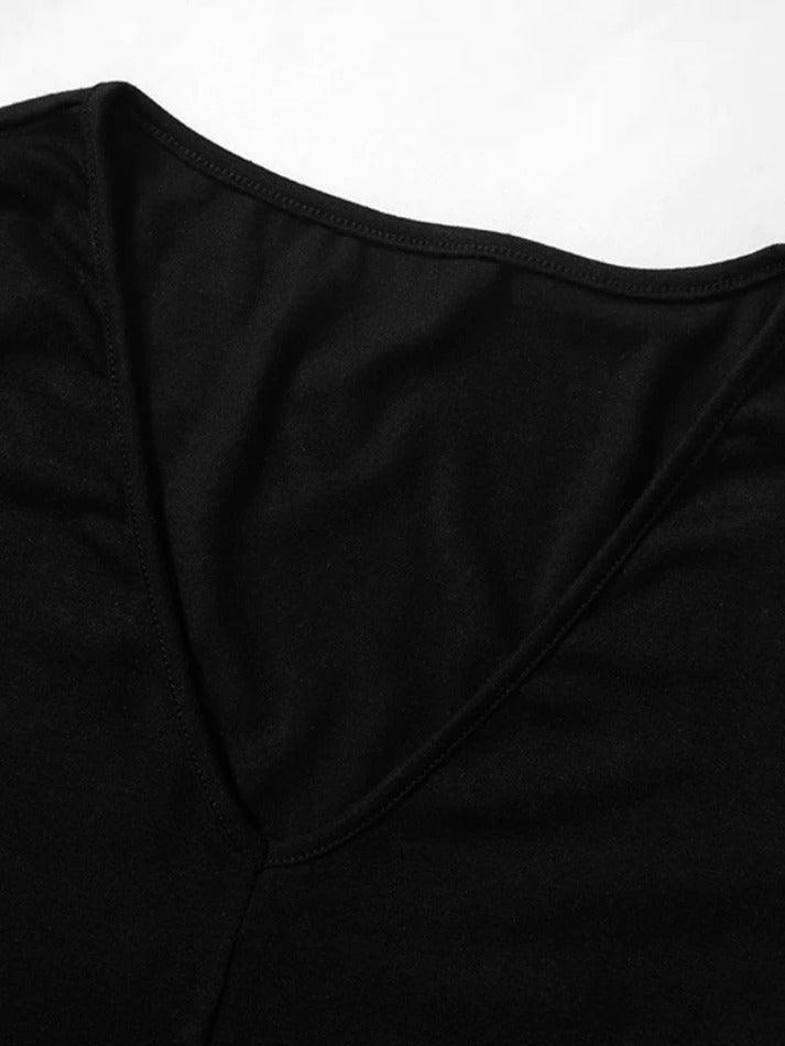 BLACK BLOUSE WITH SLIT TRUMPET SLEEVES