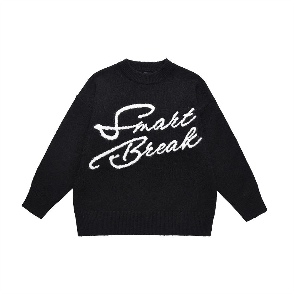 BLACK BREAK KNIT SWEATER WITH SMART BREAK TEXT