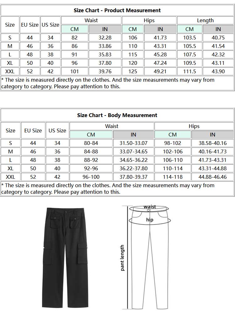 BLACK CARGO PANTS CASUAL UNISEX STREETWEAR FASHION TROUSERS