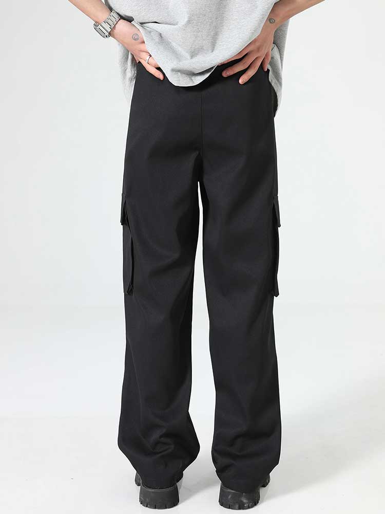 BLACK CARGO PANTS CASUAL UNISEX STREETWEAR FASHION TROUSERS