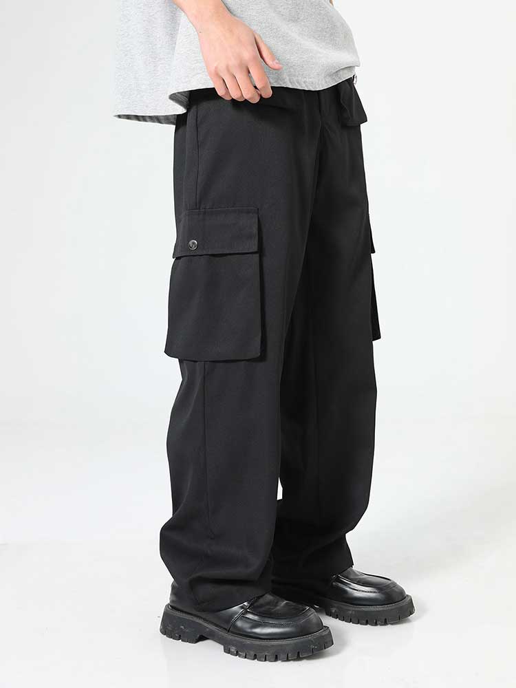 BLACK CARGO PANTS CASUAL UNISEX STREETWEAR FASHION TROUSERS