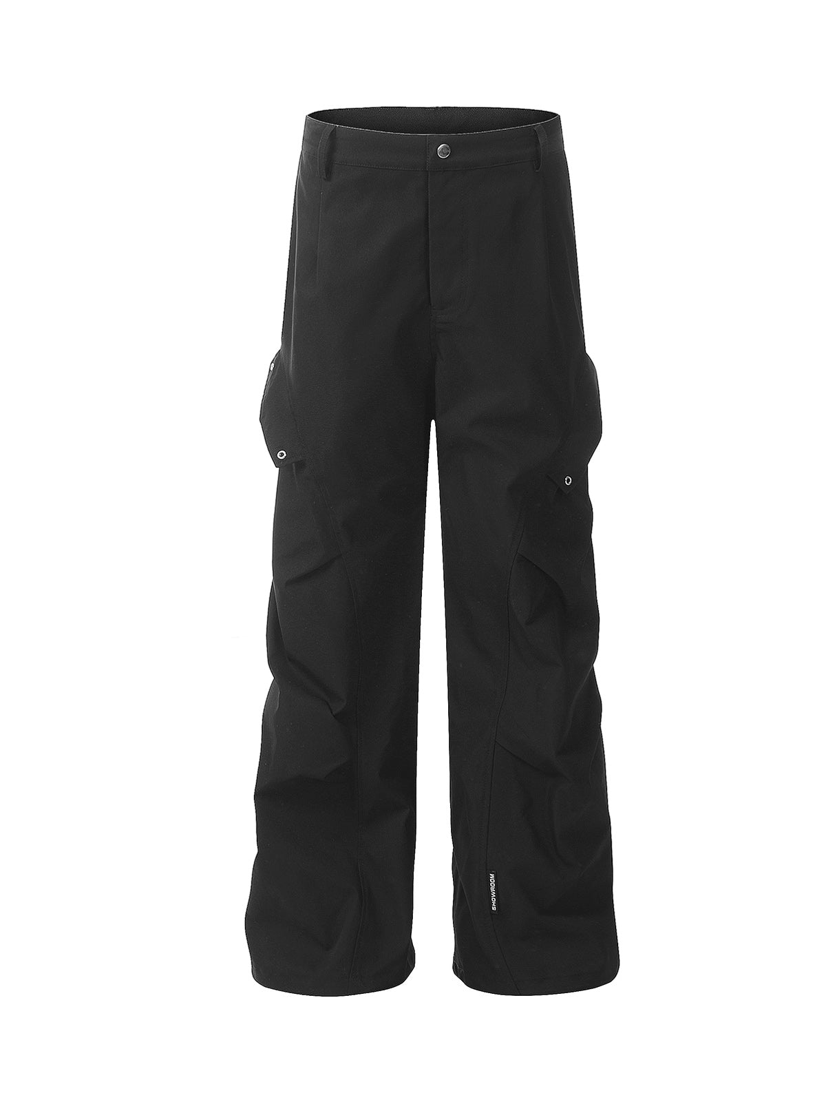 BLACK CARGO PANTS - MID WAIST STRAIGHT LEG WOVEN FABRIC DESIGN