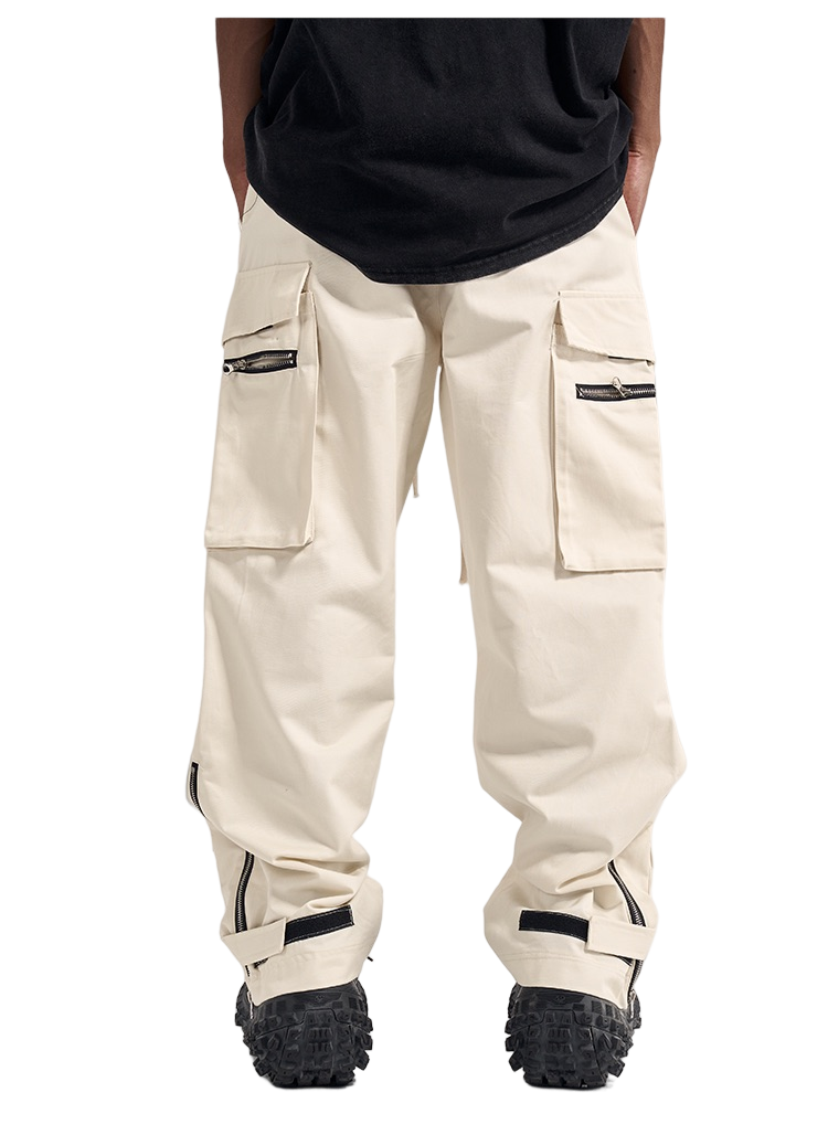 BLACK CARGO PANTS REGULAR FIT TAPERED LEG DESIGN