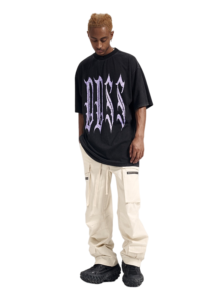 BLACK CARGO PANTS REGULAR FIT TAPERED LEG DESIGN