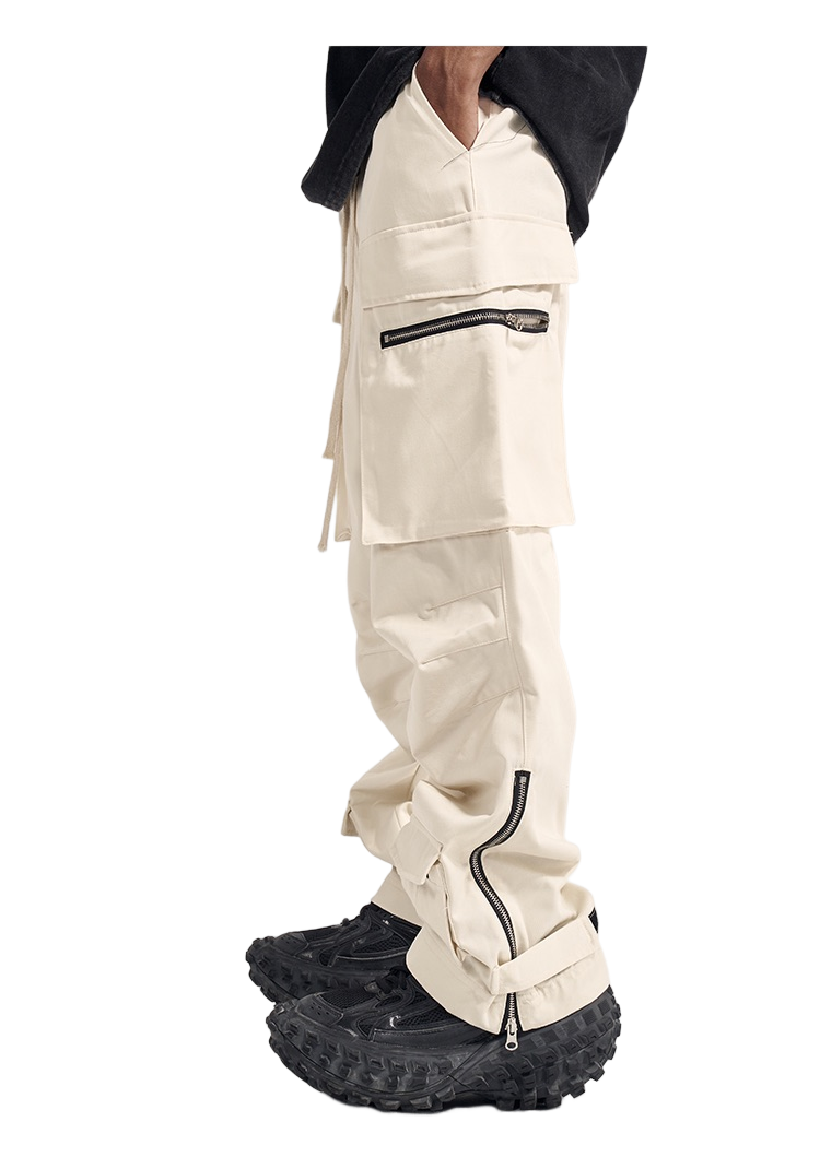 BLACK CARGO PANTS REGULAR FIT TAPERED LEG DESIGN