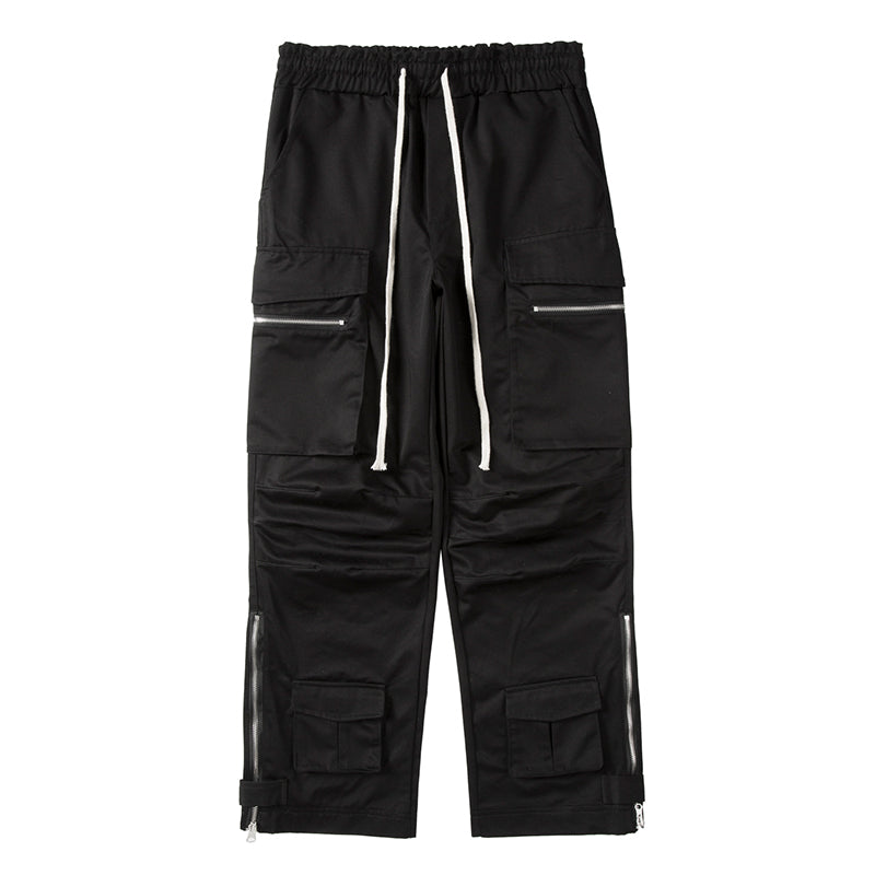 BLACK CARGO PANTS REGULAR FIT TAPERED LEG DESIGN