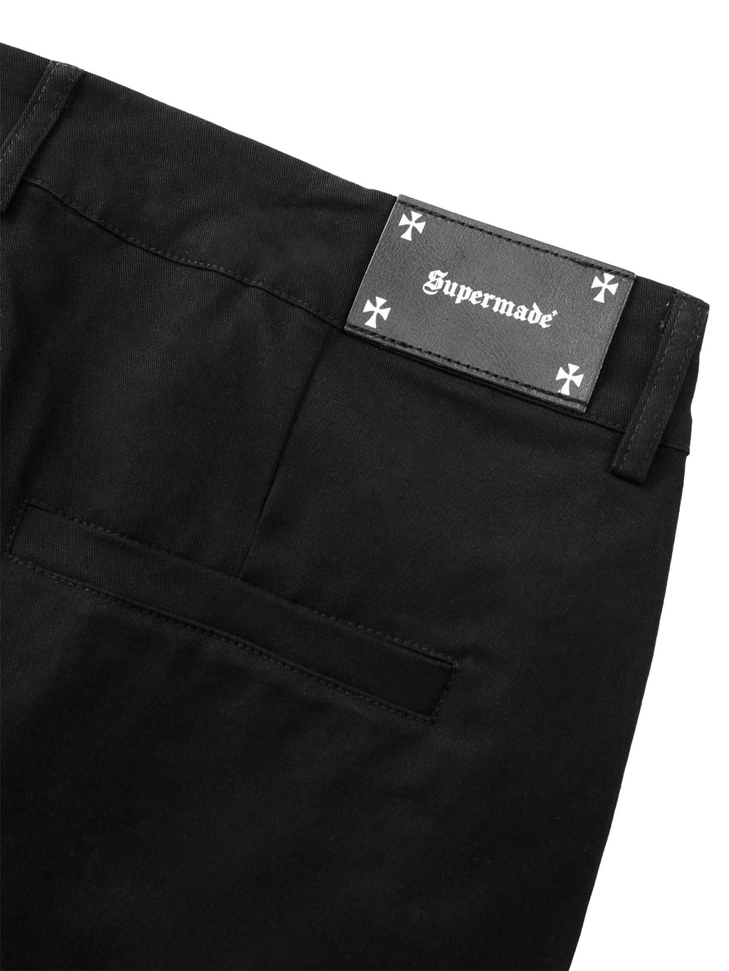 BLACK CARGO PANTS WITH CROSS DESIGNS IN MID WAIST STRAIGHT LEG STYLE