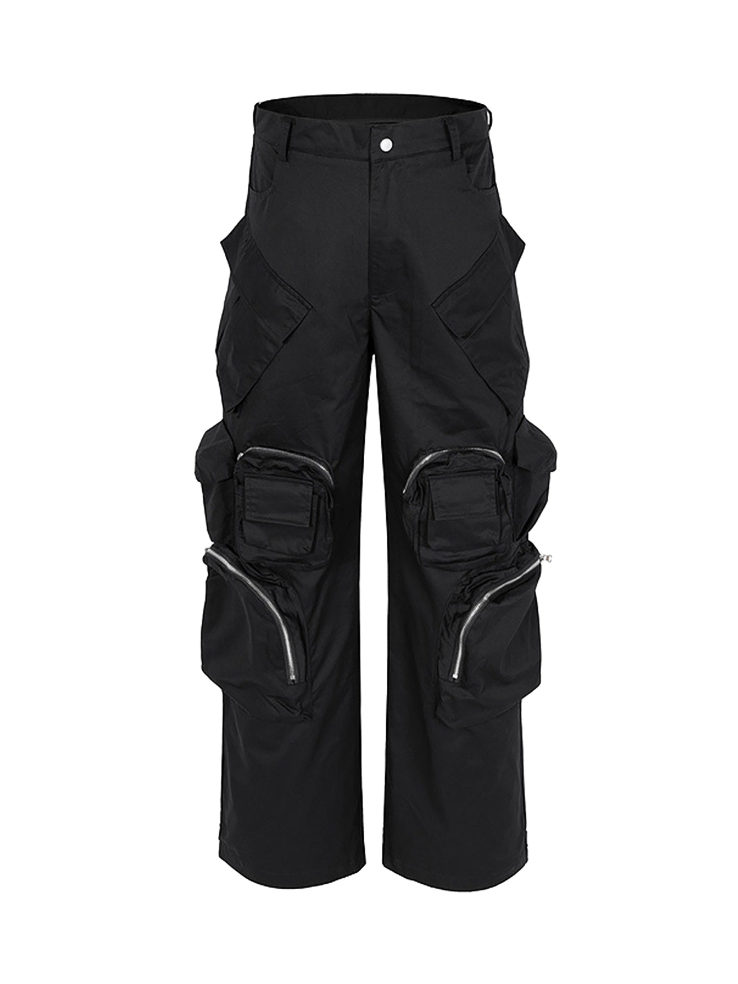 BLACK CARGO PANTS WITH MULTIPLE POCKETS WORKWEAR WIDE LEG DESIGN