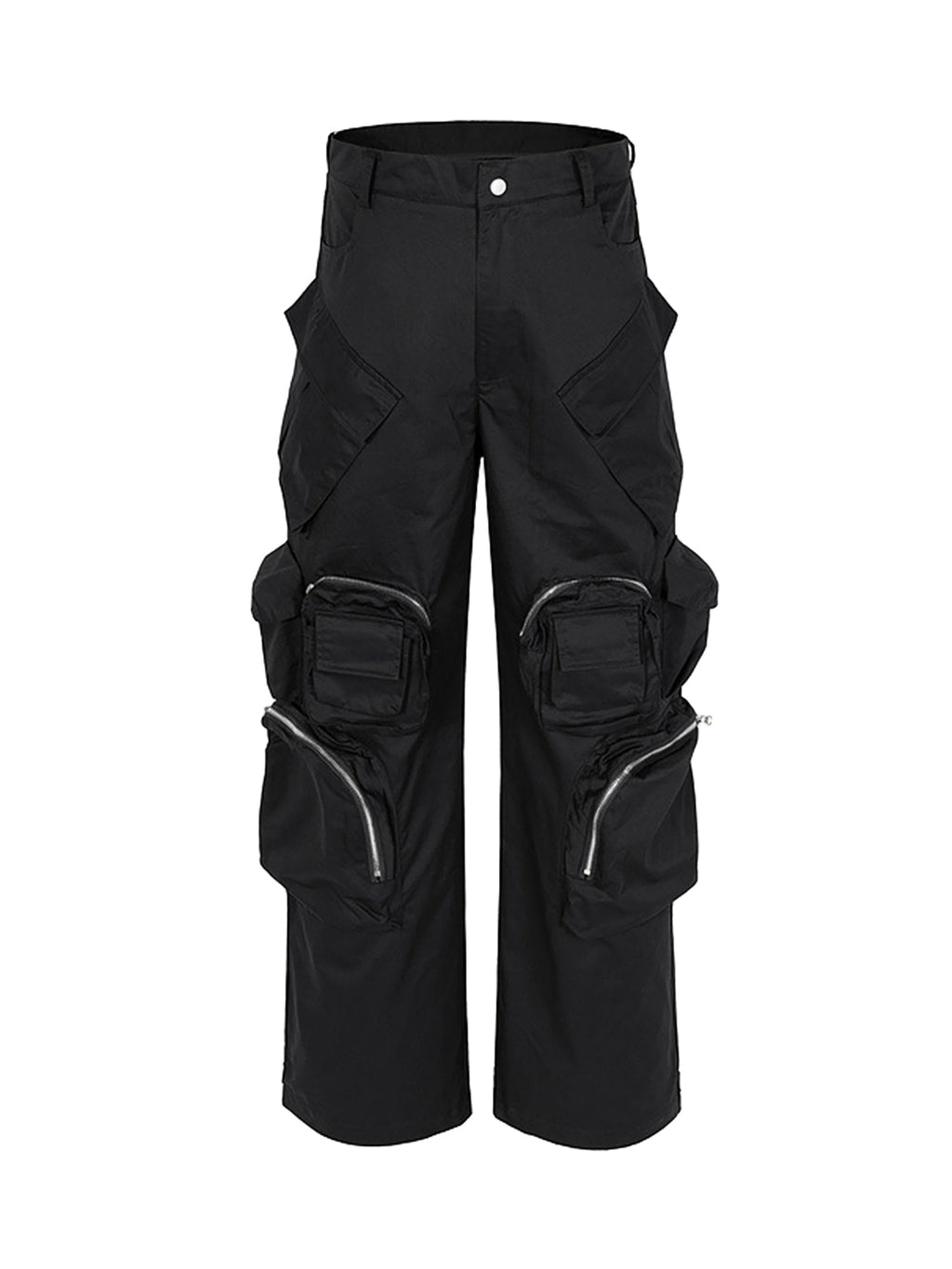 BLACK CARGO PANTS WITH MULTIPLE POCKETS WORKWEAR WIDE LEG DESIGN