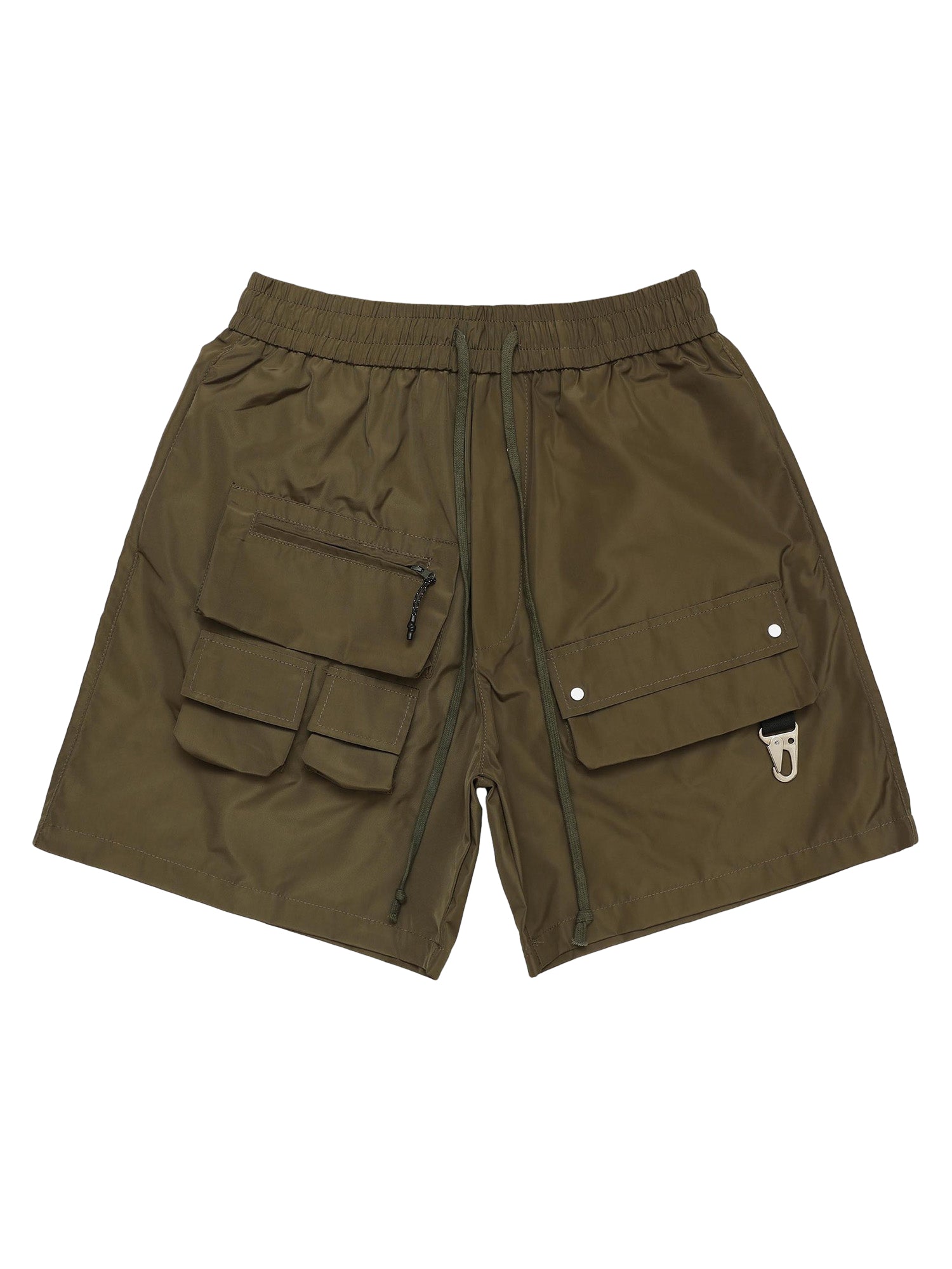 BLACK CARGO SHORTS WITH STREET PATCHWORK MULTI-POCKET DESIGN