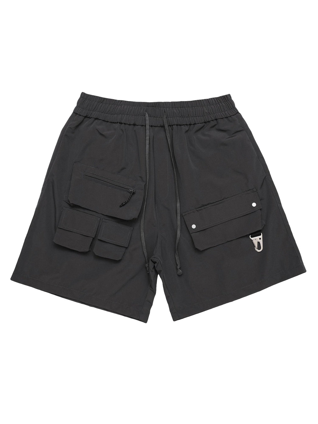 BLACK CARGO SHORTS WITH STREET PATCHWORK MULTI-POCKET DESIGN