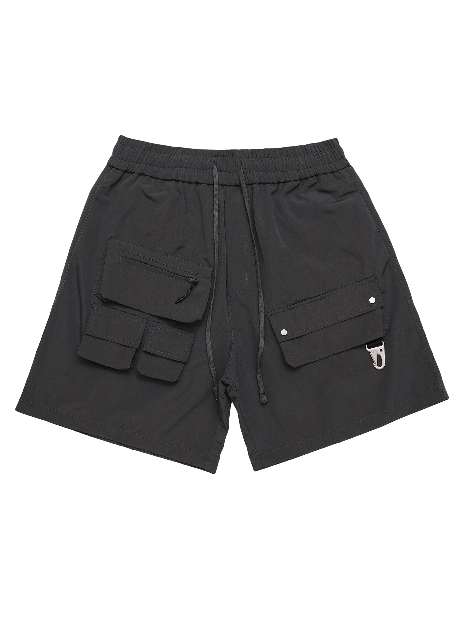 BLACK CARGO SHORTS WITH STREET PATCHWORK MULTI-POCKET DESIGN