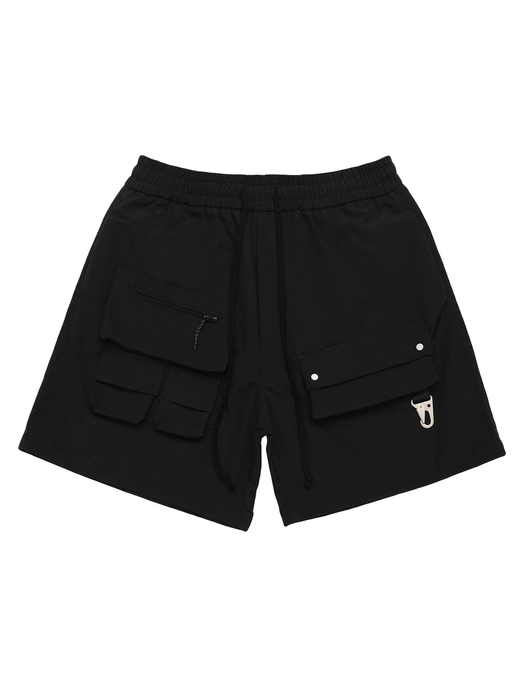 BLACK CARGO SHORTS WITH STREET PATCHWORK MULTI-POCKET DESIGN